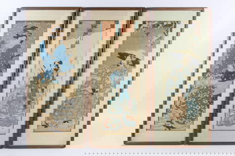Set of 3 Framed Japanese Prints, Utagawa Kuniyoshi: Set of 3 Framed Japanese Prints. Believe these to be by Utagawa Kuniyoshi. One features a beauty about to open her umbrella in the snow. They all came from the same estate. You can see the print is ac