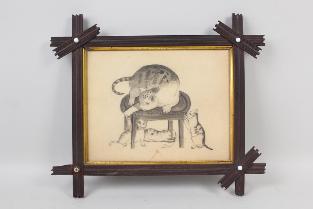 Folk Art Drawing of a Cat & Kittens (1 of 9)