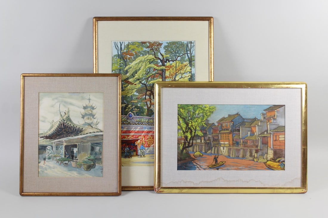 Lot of 3 Boris Krenov Pastel & Watercolor Paintings of China (1 of 17)