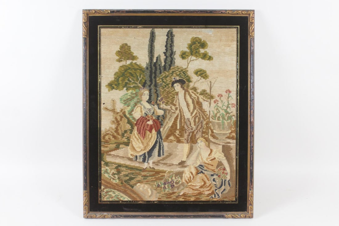 Framed Needlepoint Picture with Romantic Scene (1 of 9)