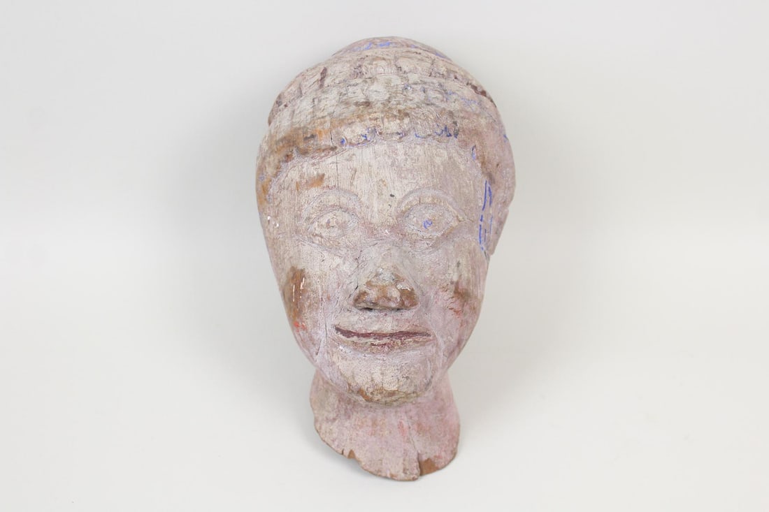 Primitive Carved Wood Woman's Head, Hellenic Style (1 of 9)