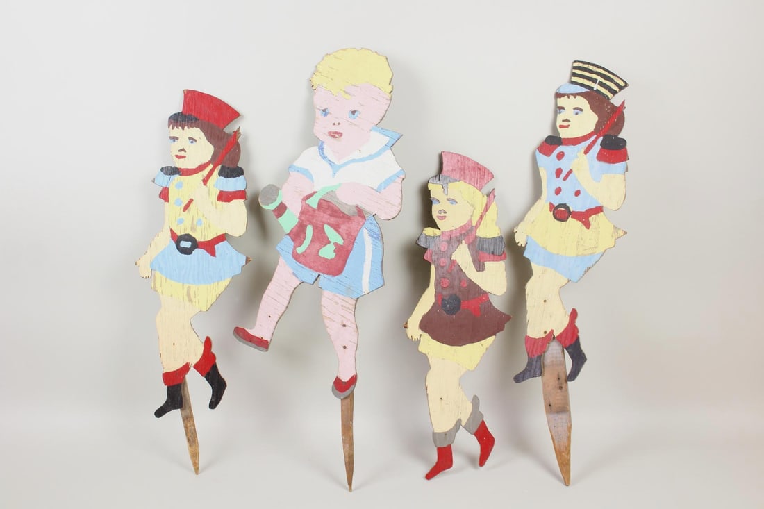 Lot of 4 Folk Art Painted Wood Lawn Ornaments (1 of 9)