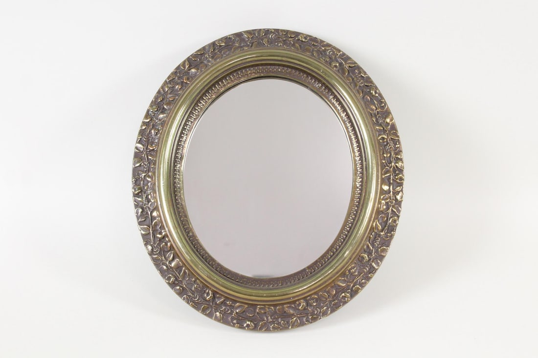 Gilt Metal Oval Mirror with Leaves (1 of 6)