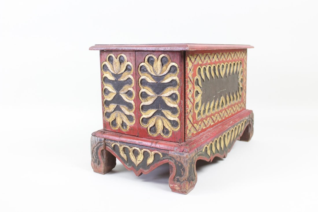 Asian Style Carved & Painted Gilt Wood Incense Storage Box (1 of 9)