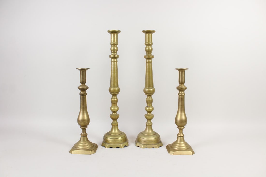 2 Pairs of 19th C. Brass Tall Candlesticks (1 of 12)