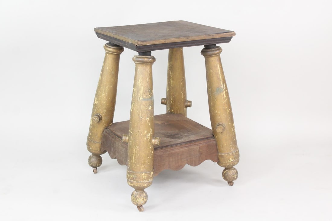 Antique 19th C. Table with Cannon Legs & Velvet Top (1 of 13)