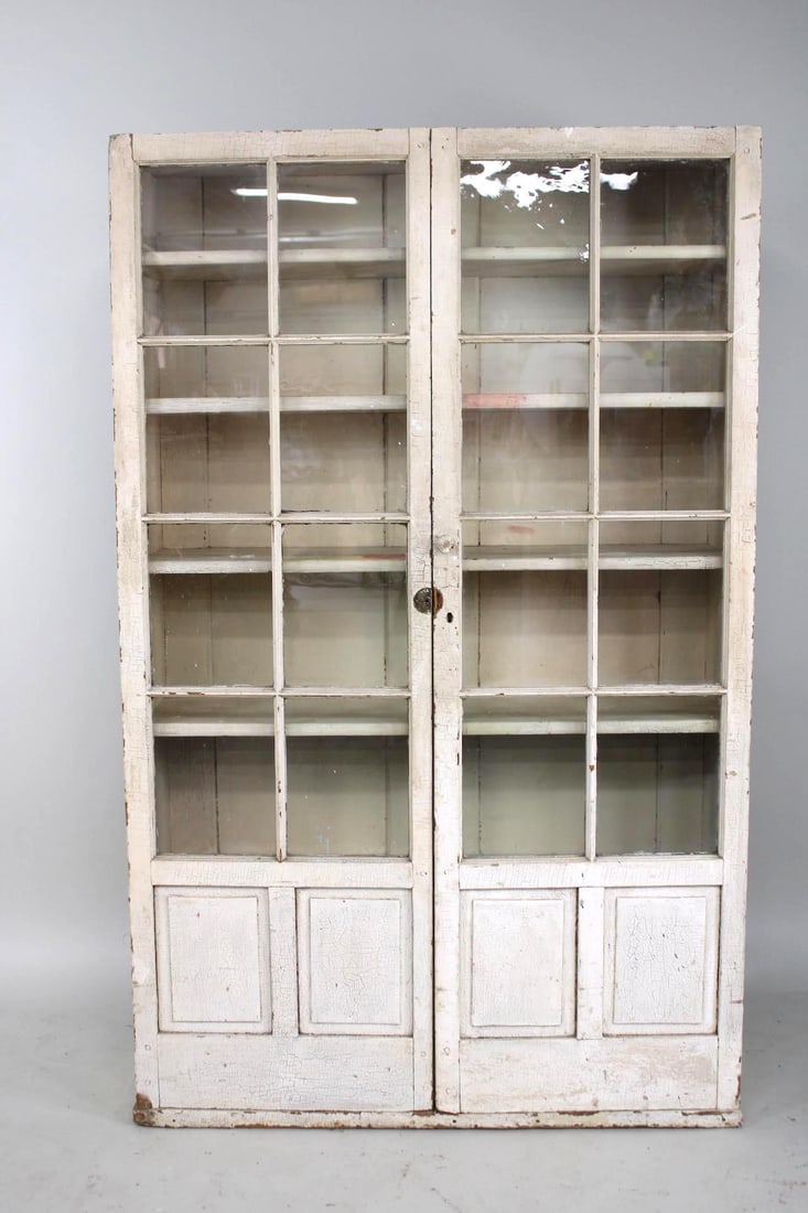 Primitive White Glass Front Cabinet Cupboard (1 of 13)