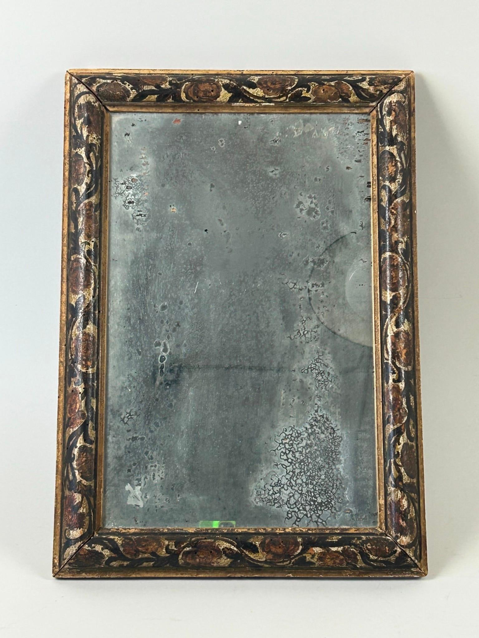 Antique Mirror with Hand Painted Floral Wood Frame (1 of 8)