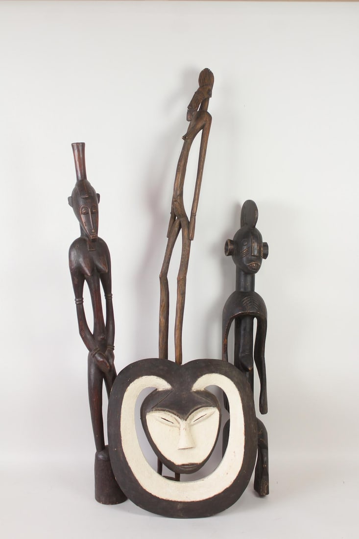 Group of 4 African Figures & Mask, Senfo & Kwele (1 of 17)