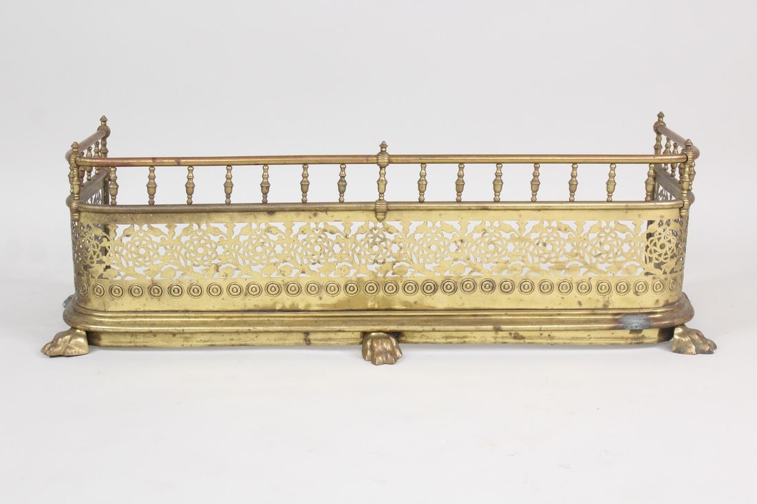 Brass Floral Claw Foot Fireplace Screen Fender (1 of 8)