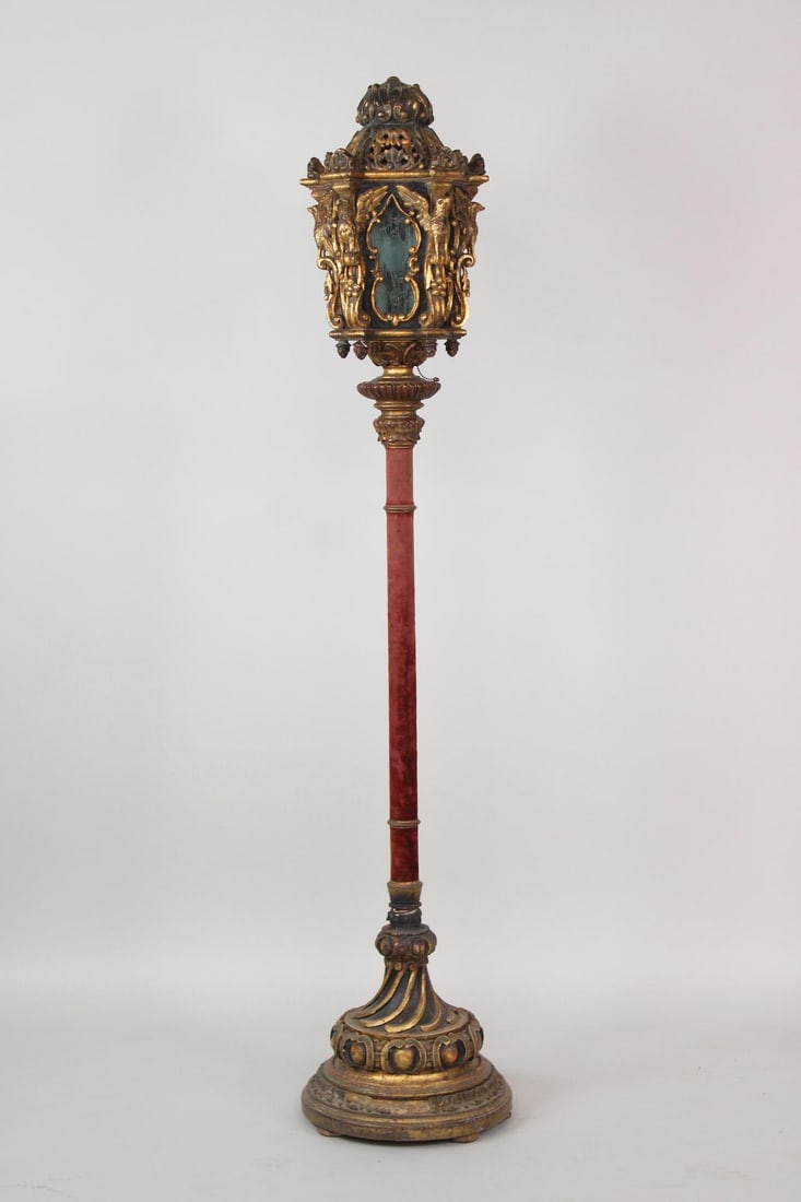 Giltwood & Velvet Baroque Venetian Style Lantern Floor Lamp (1 of 14)