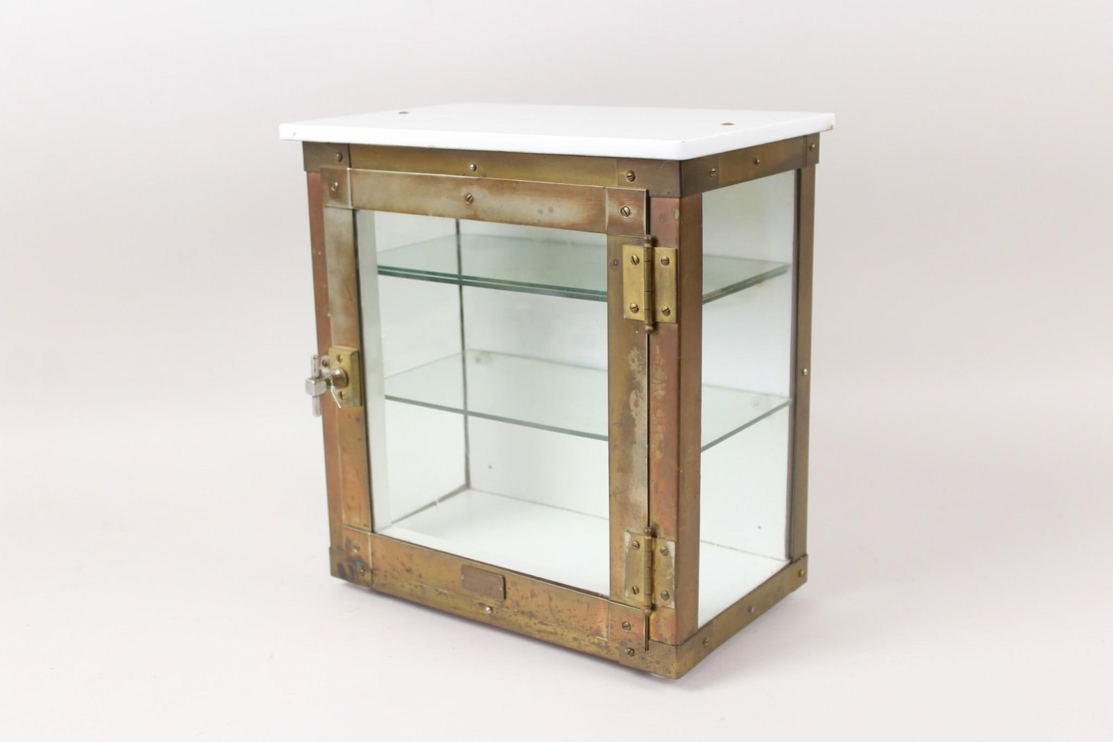 Industrial Brass & Milk Glass Sterilizer Cabinet, Showcase, Boston (1 of 11)