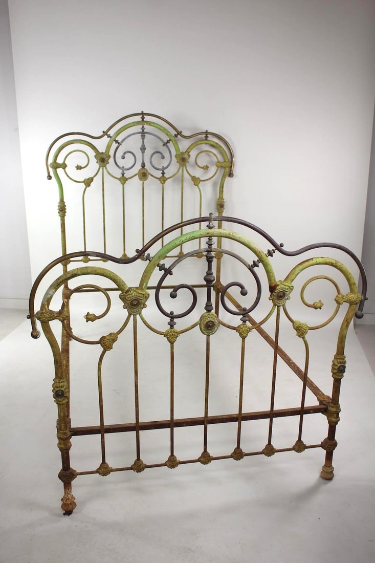Ornate Brass & Green Painted Iron Bed Frame (1 of 20)