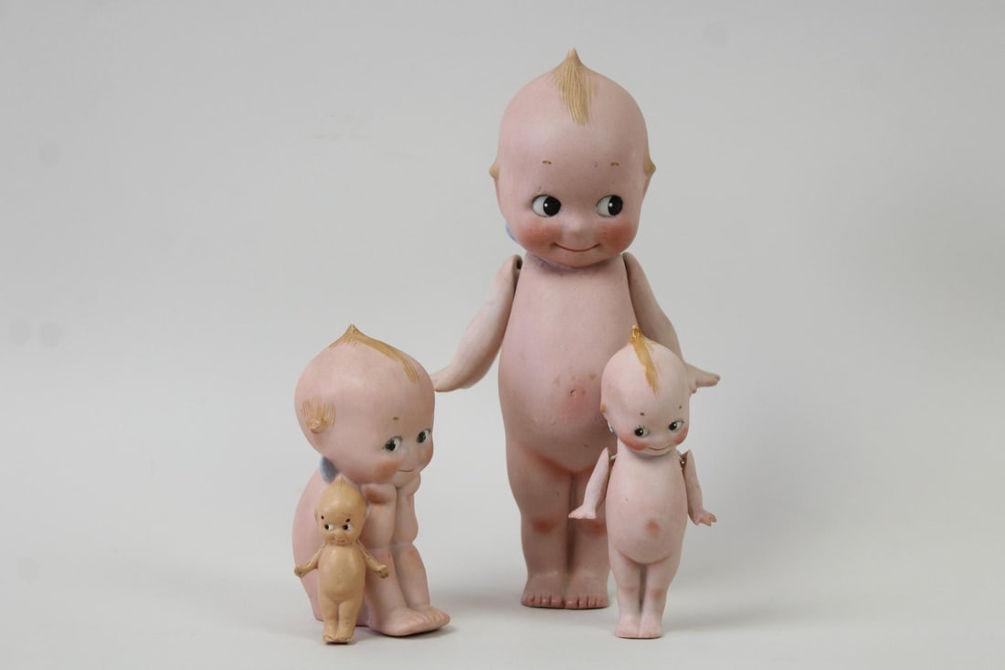 Group of 4 Kewpie Dolls, 3 Bisque & 1 Celluloid (1 of 13)