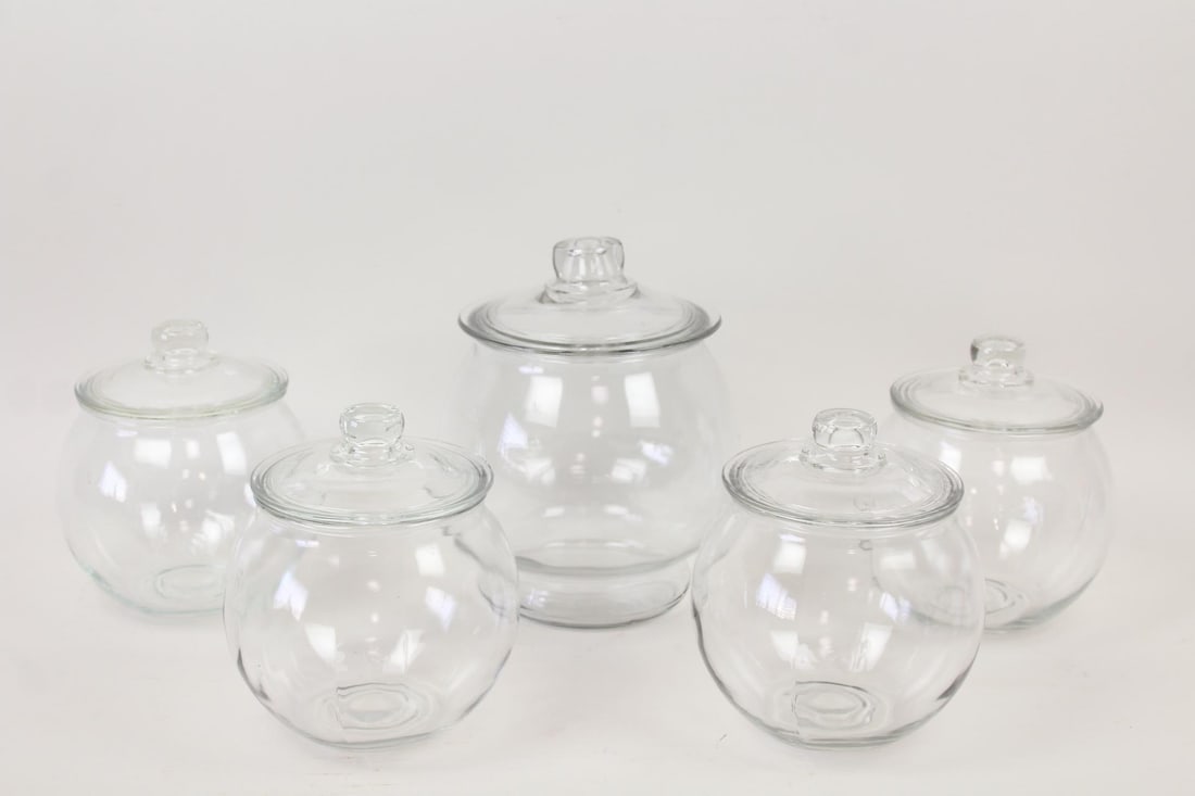 Lot of 5 Apothecary General Store Lidded Glass Candy Jars (1 of 6)