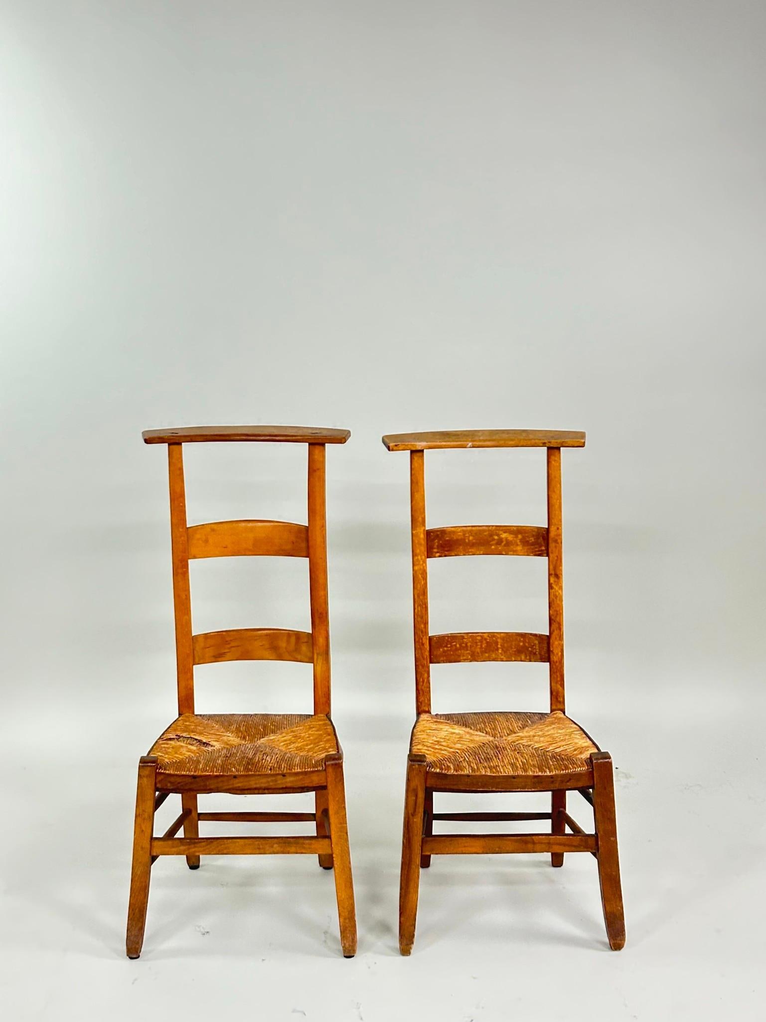 Pair of 19th C French Provincial Beech & Rush Prie-Dieu Devotional Chairs (1 of 13)