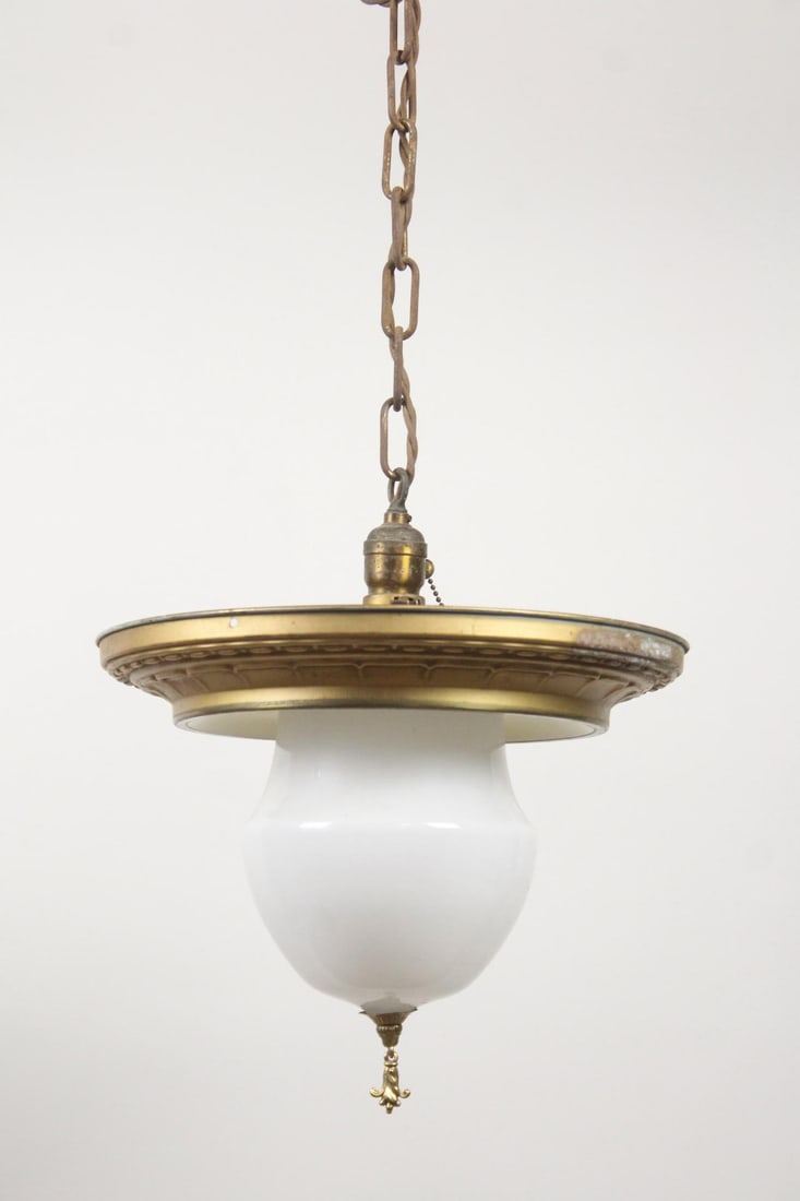 Art Nouveau Milk Glass Globe Reflector Ceiling Light (1 of 7)