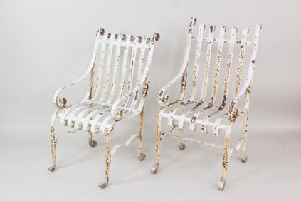 Pair of Victorian Iron Strap Outdoor Chairs