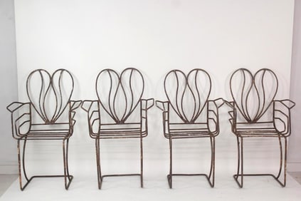 Set of 4 Handmade Wrought Iron Heart Back Chairs