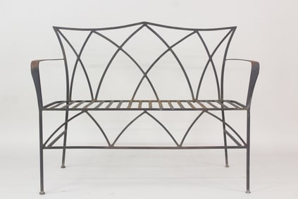 Wrought Iron Garden Settee Bench, Deco Style