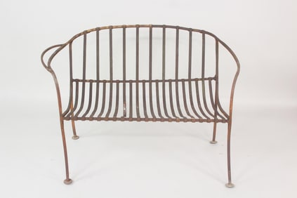 Victorian Curved Iron Strap Garden Settee Bench