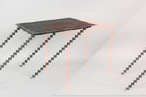 Custom Salvaged Heater Grate Iron Table: Custom Salvaged Heater Grate Iron Table. The table is primarily made of an antique heater grate, that someone built into a table. Dimensions are 29.75 in h x 26.5 in w x 32.25 in d. Condition is