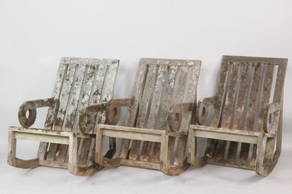 Set of 3 Moss Covered Teak Rocking Chairs, Kipp Stewart Designs Summit Furniture