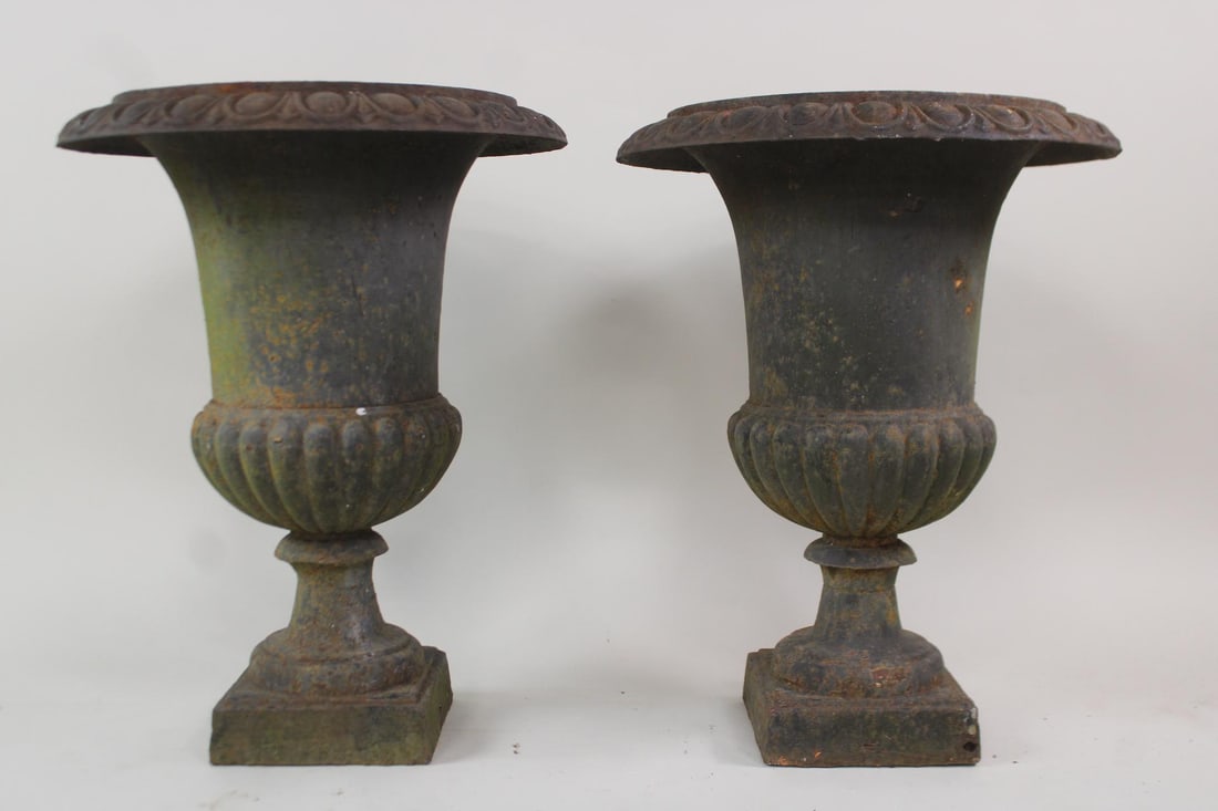 Pair of Black Cast Iron Planters on Pedestal (1 of 17)