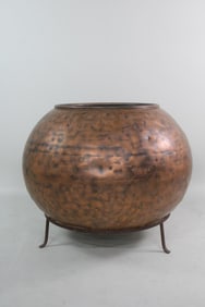 Large Copper Vessel Orb Planter on Stand