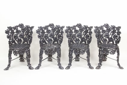 Set of 4 Victorian Cast Iron Grapevines Garden Chairs