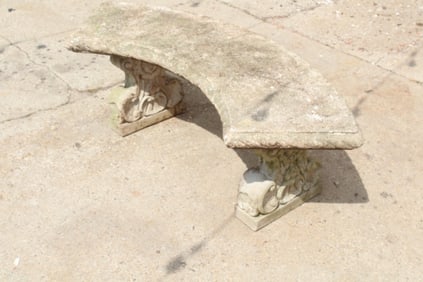 Cast Stone Concrete Garden Curved Bench with Cherub Legs