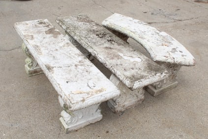 Lot of 3 Cast Stone Concrete Garden Benches