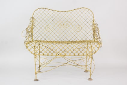 Victorian Yellow Painted Wire Work Garden Settee, #2