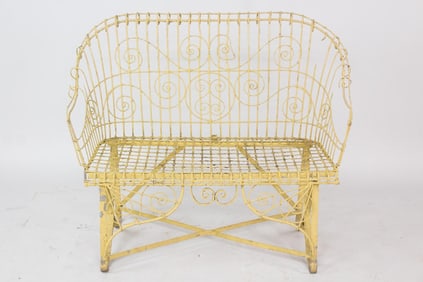 Victorian Yellow Painted Wire Work Garden Settee