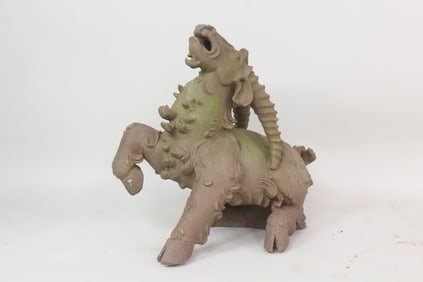 Terra Cotta Rearing Horned Goat Statue Sculpture