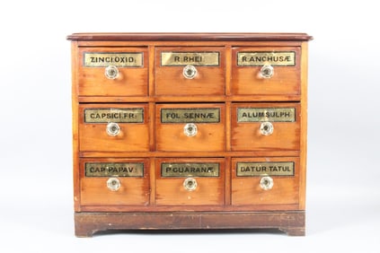 Apothecary Multidrawer Cabinet w/ Reverse Painted Glass Labels