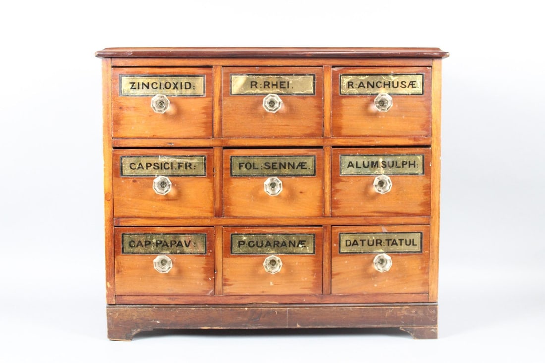 Apothecary Multidrawer Cabinet w/ Reverse Painted Glass Labels (1 of 12)