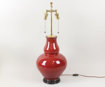 Large Oxblood Red Glazed Ceramic Double Gourd Lamp