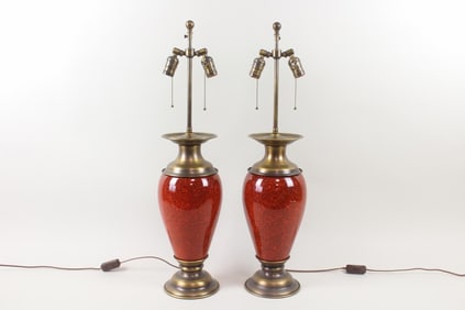 Pair of Oxblood Red Ceramic Vase Lamps by Jerome Sutter Lighting