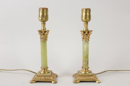 Pair of Onyx & Brass Table Lamps
