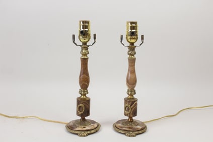 Pair of Onyx & Brass Lamps