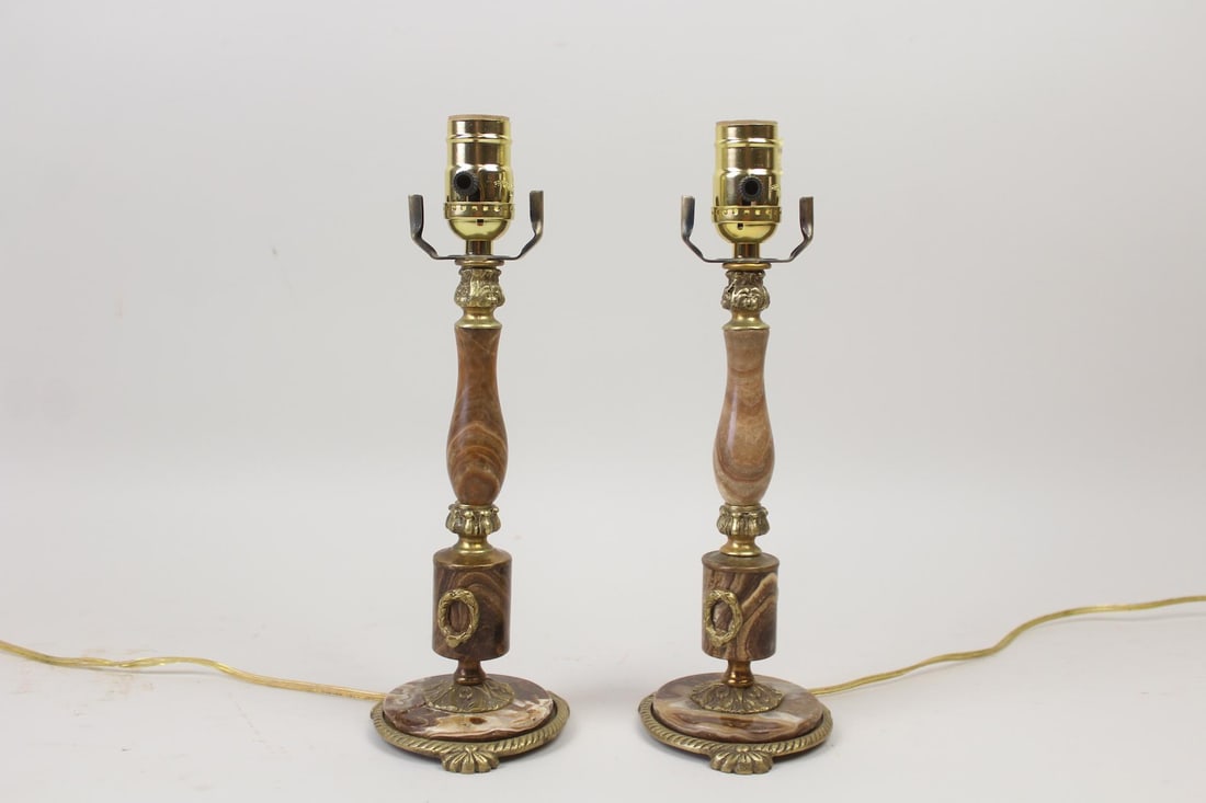 Pair of Onyx & Brass Lamps (1 of 8)