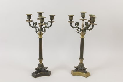 Pair of French Empire Bronze 4 Light Candelabras