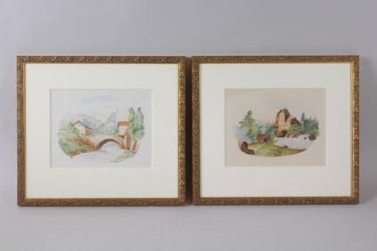 Pair of Framed Watercolor Paintings, European Landscapes