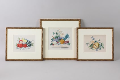 Lot of 3 Framed Watercolor Paintings, Fruit & Vegetable Still Lifes
