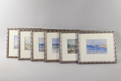 Lot of 6 Framed Watercolor Paintings, Seaside Landscapes