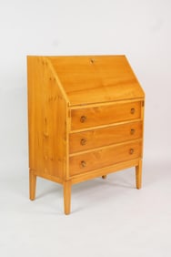 Mid Century Modern Swedish Blonde Drop Front Secretary Desk.