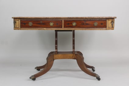 Antique 19th C. Regency Inlaid Library Table