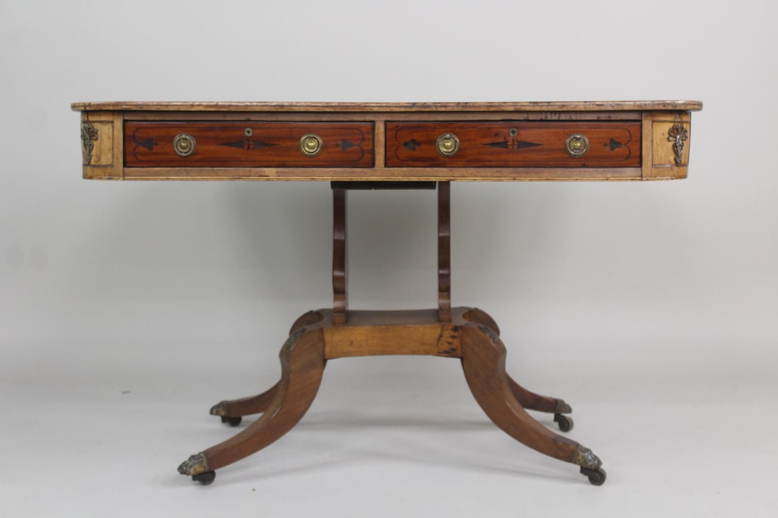 Antique 19th C. Regency Inlaid Library Table (1 of 16)