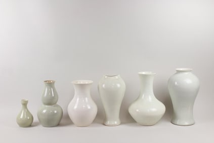 Lot of 6 Grey Celadon and Crackle Ceramic Vases, Barthold Copper